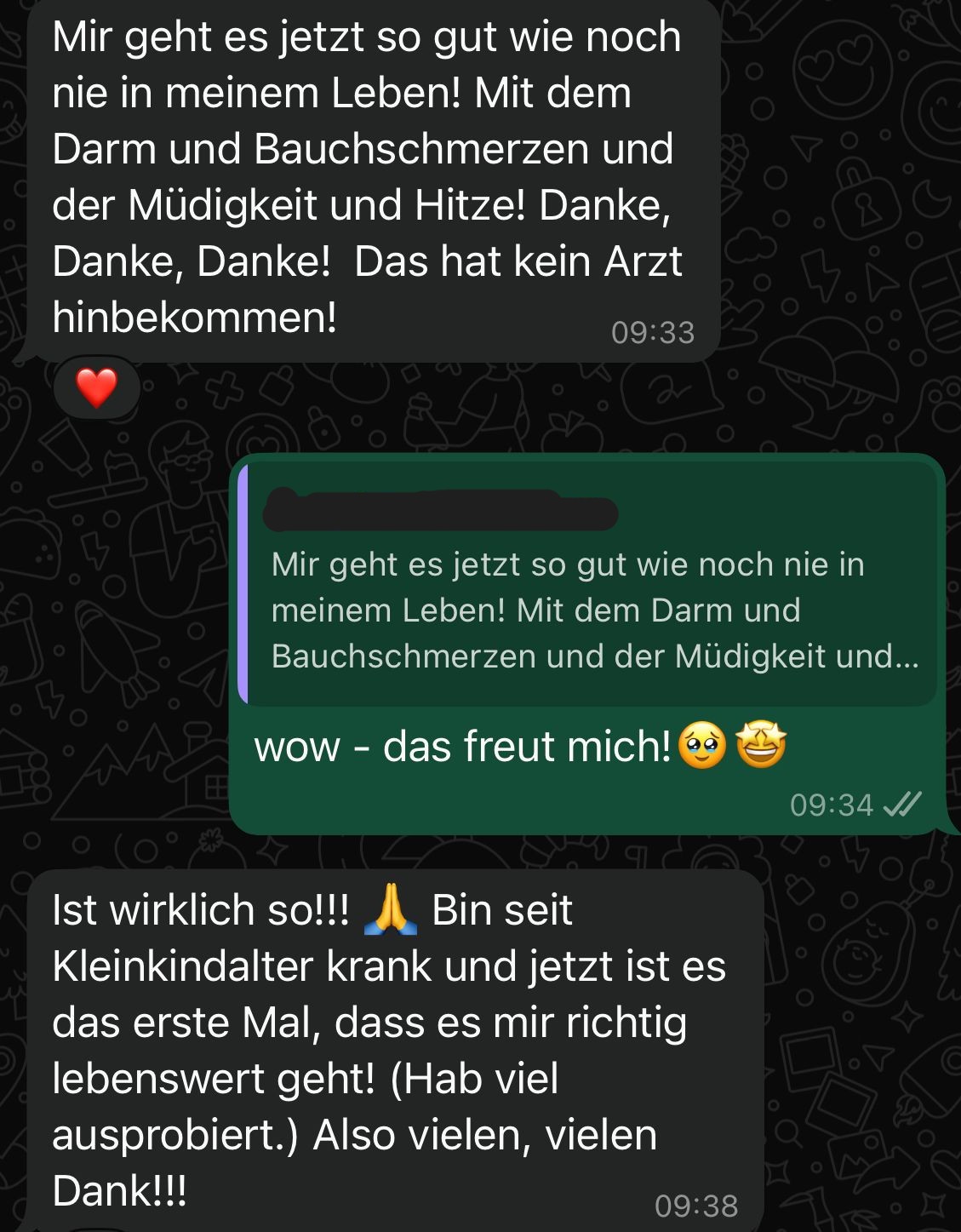 WhatsApp-Nachricht einer Kundin: 'Mir geht es jetzt so gut wie noch nie in meinem Leben!'