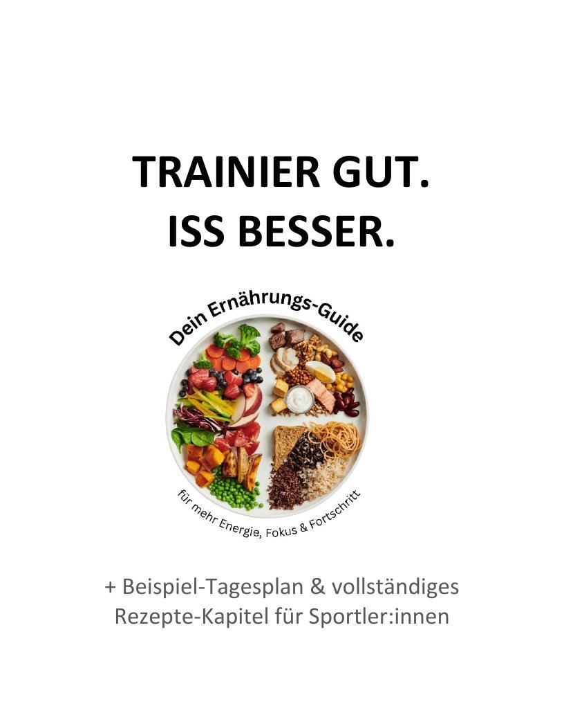 Titelseite des Ernährungsguides: Trainier gut. Iss besser. Dein Ernährungs-Guide für mehr Energie, Fokus und Fortschritt